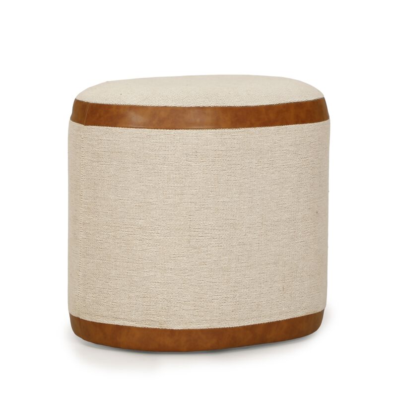 Huche Cotton Jute and Vegan Leather Oval Ottoman image number 0