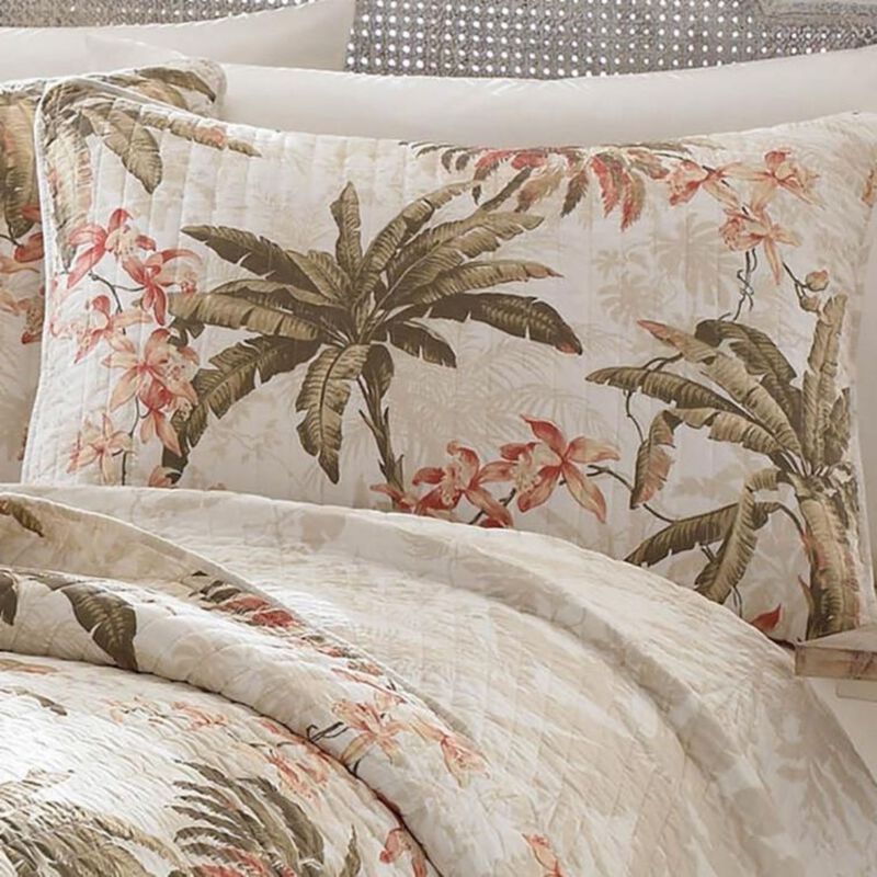 Hivvago Full / Queen Cotton Coastal Palm Tree Floral 3 Piece Reversible Quilt Set