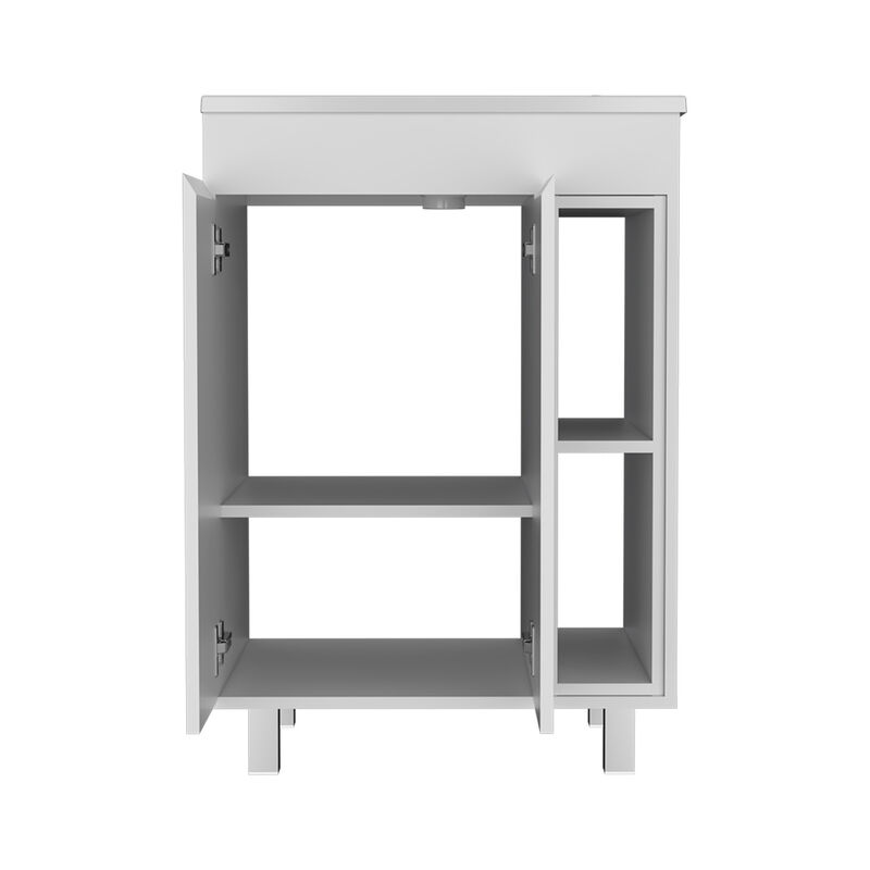 DEPOT E-SHOP Acra Free Standing Vanity, Two Interior Shelves, Two External Shelves, Double Door Cabinet, Black