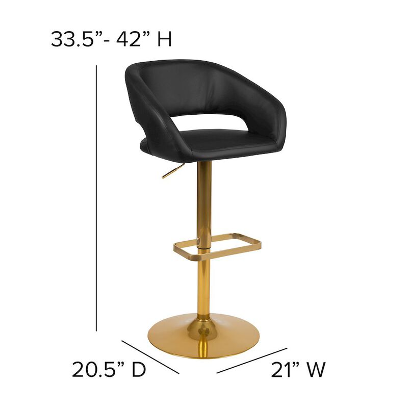 Flash Furniture Black Vinyl Adjustable Height Barstool with Rounded Mid-Back and Gold Base image number 2