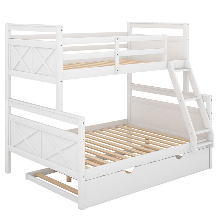 Merax Twin over Full Bunk Bed with Ladder, Twin Size Trundle, Safety Guardrail