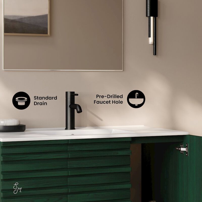 Cascade 36" Wall-Mounted Bathroom Vanity in Green Oak with Sink Top image number 3