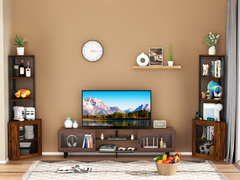 Corner Shelf with Doors Space-Saving Storage Cabinet for Home & Office Organization