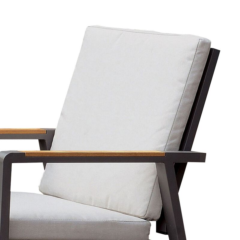 Aluminum Frame Arm Chair with Fabric Back and Seat Cushions, Gray-Benzara image number 2