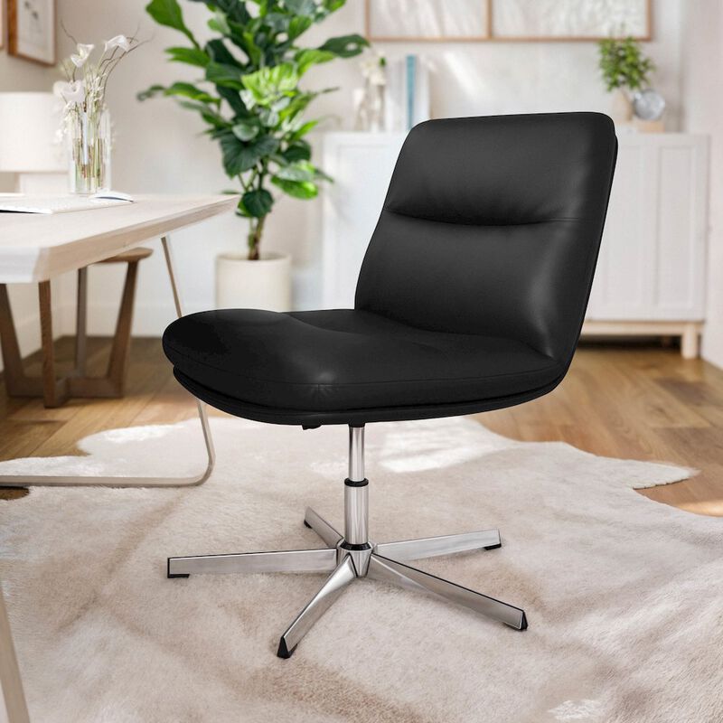 Flash Furniture Black Padded LeatherSoft Armless Stationary Task Office Chair, Chrome Frame image number 6
