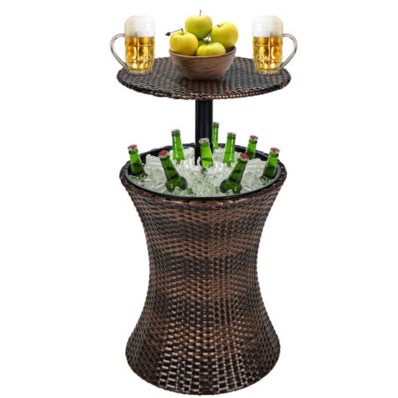 Height Adjustable Patio Rattan Cooler Bar Table