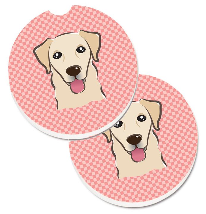 Caroline's Treasures Checkerboard Pink Golden Retriever Set of 2 Cup Holder Car Coasters BB1252CARC, 2.56, Multicolor