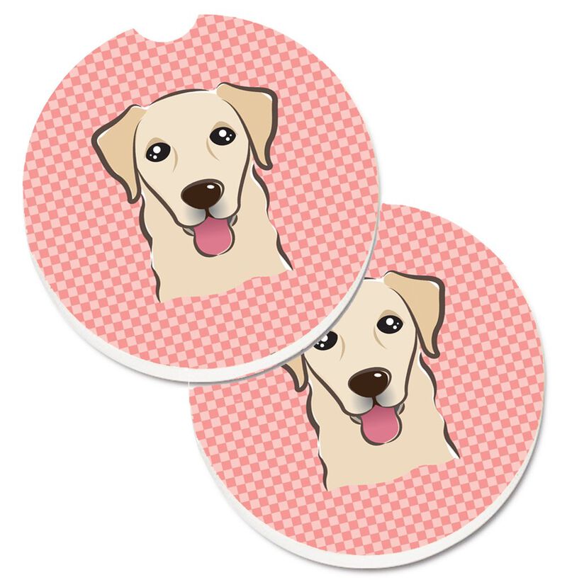 Caroline's Treasures Checkerboard Pink Golden Retriever Set of 2 Cup Holder Car Coasters BB1252CARC, 2.56, Multicolor
