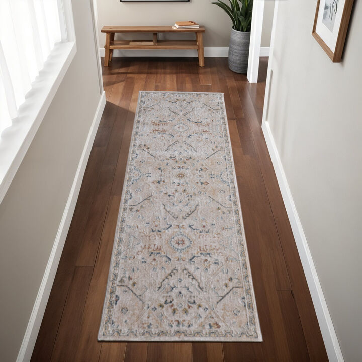 HomeRoots Abstract Power Loom Worn Faded Area Rug With Fringe