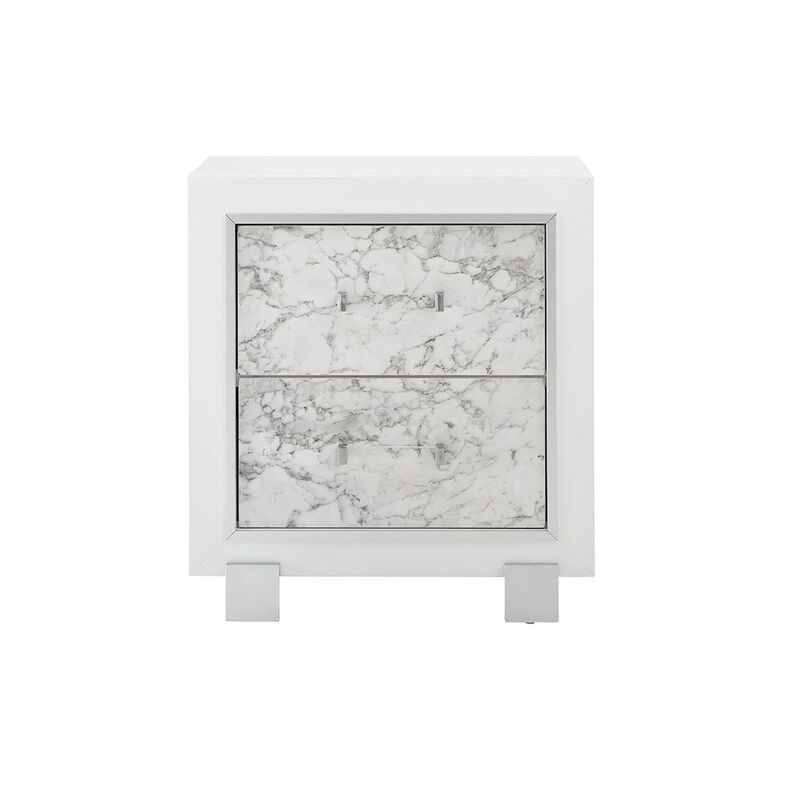 Global Furniture USA Transitional Glam Santorini White Nightstand, Metallic White image number 0