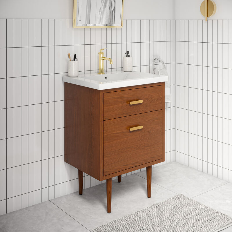 Brandy 24 In. Integrated Ceramic Sink Top Vanity in Honey Walnut