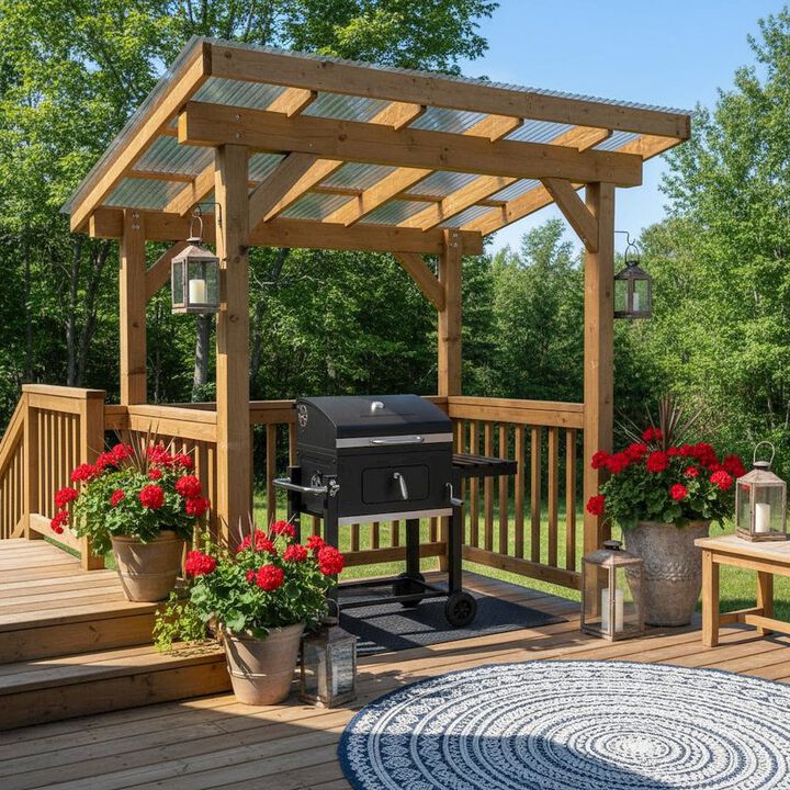 Outdoor Escape Charcoal Grill, Steel, Adjustable Tray, Black
