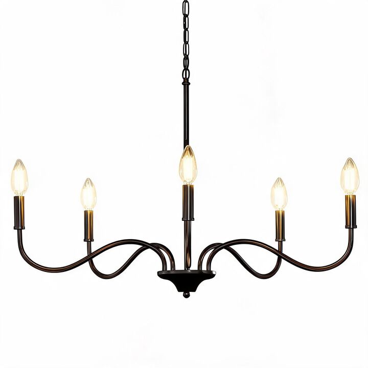Matte Black Five-Light Modern Chandelier, Adjustable Rotating Arms