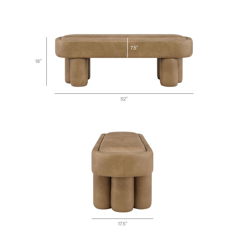 Modway Mossi 52-Inch Modern Oval Vegan Leather Bench in Mushroom &ndash; Upholstered Accent Bench with Cylindrical Clover-Leg Base for Bedroom, Entryway, or Living Room image number 2