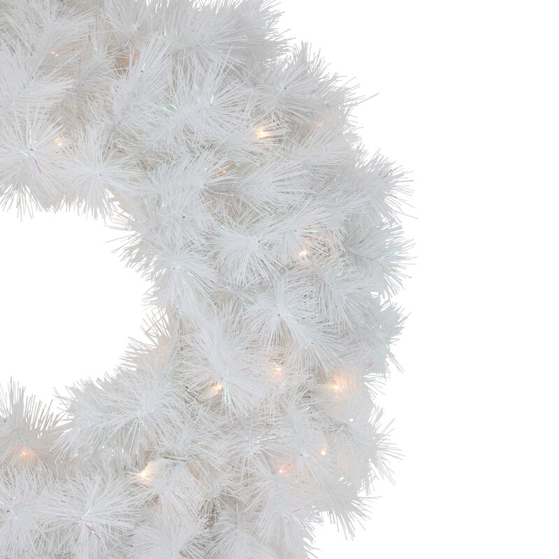 Pre-Lit White Alaskan Pine Artificial Christmas Wreath  24-Inch  Warm White LED Lights