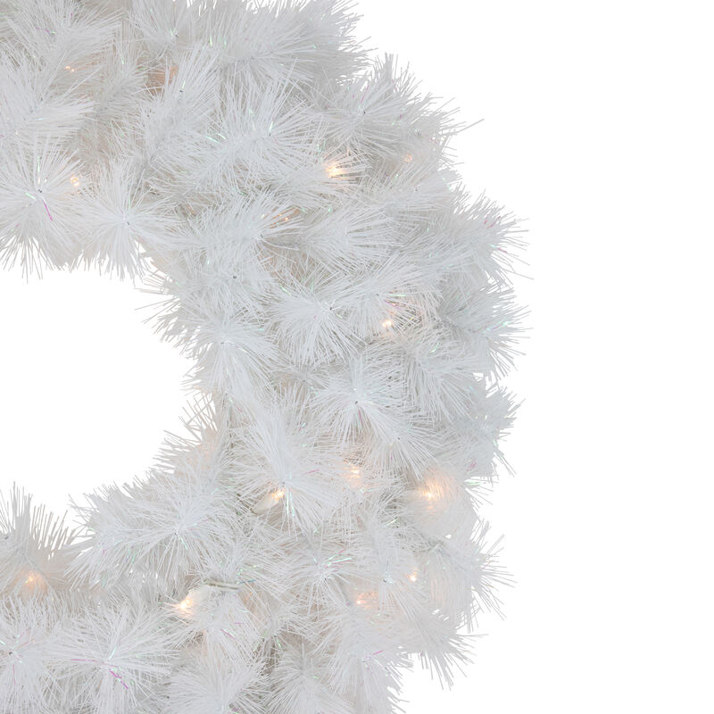 Pre-Lit White Alaskan Pine Artificial Christmas Wreath  24-Inch  Warm White LED Lights image number 3