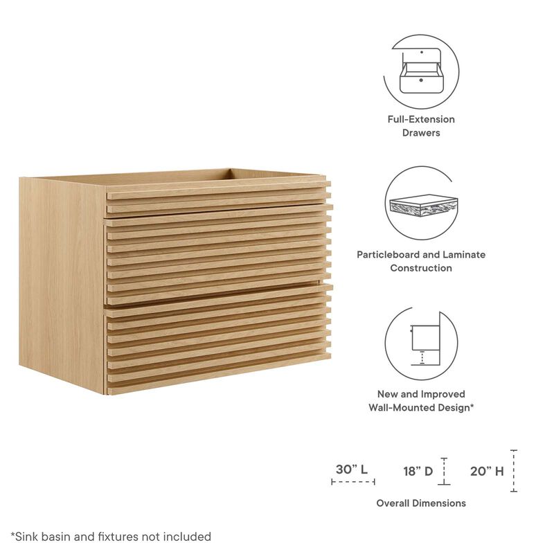 Render 30" Wall-Mount Bathroom Vanity Cabinet (Sink Basin Not Included) image number 6