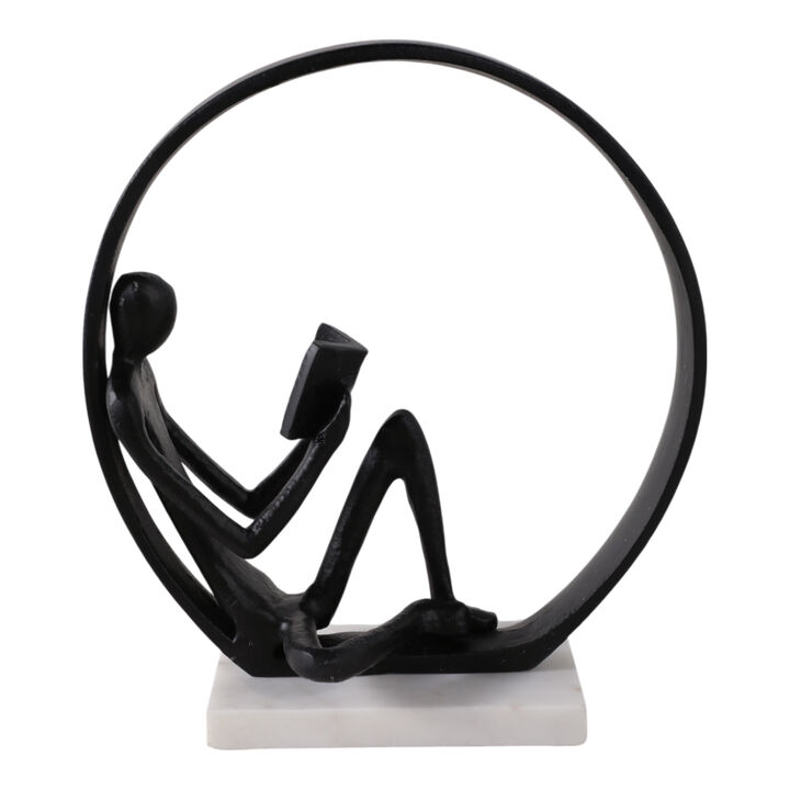 11x10" Avid Reader On Marble Base, Black/white