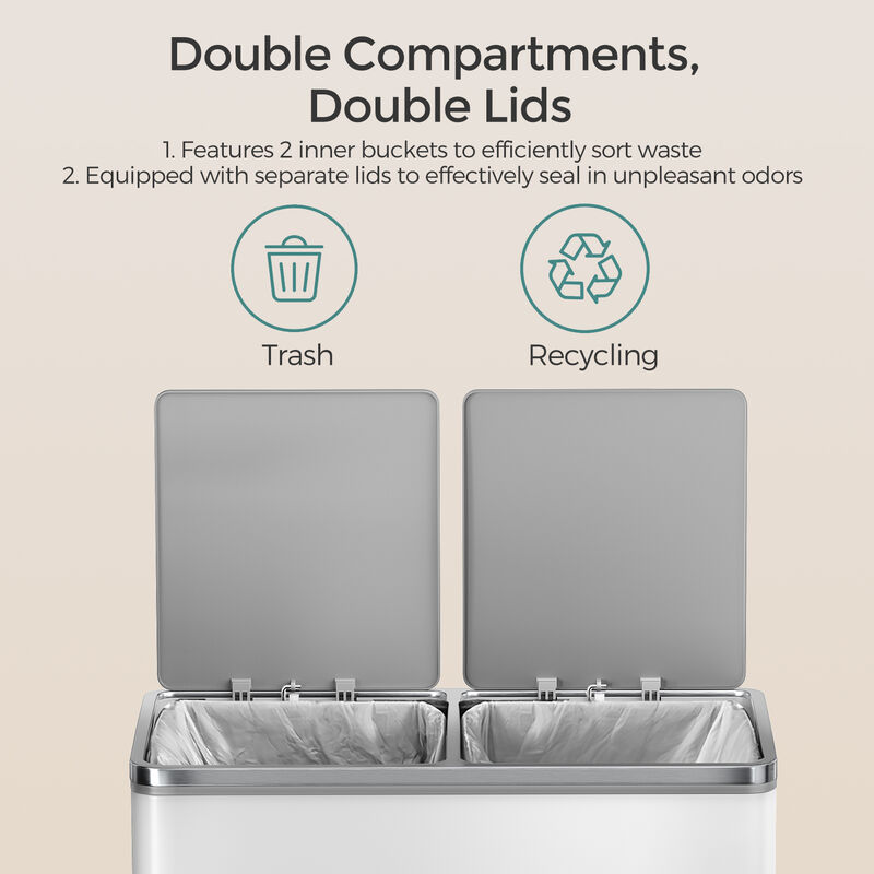 Dual Section Kitchen Trash Can with Airtight Hinged Lid System image number 4