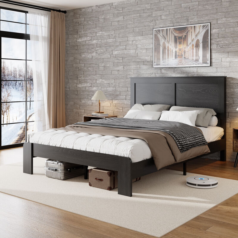 Wood and Metal Industrial Platform Bed with Headboard image number 2