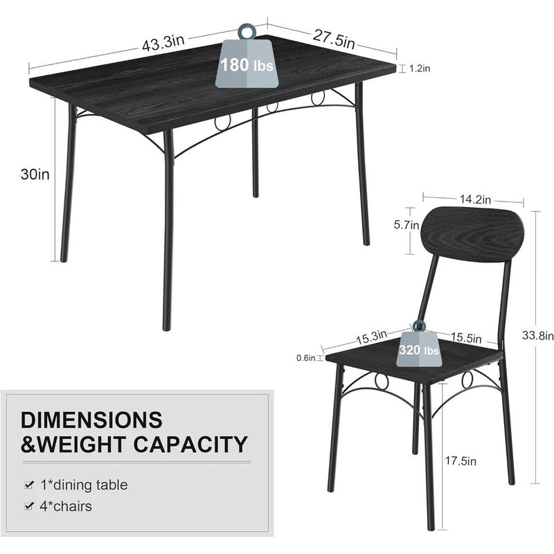 Stylish Modern 5-Piece Dining Set with Wood-Top Table and Chairs