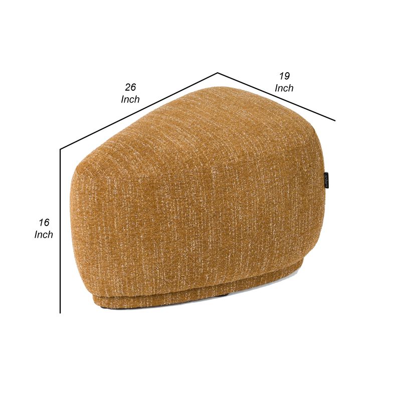 Reno Kini 26 Inch Ottoman, River Rock Shape, Yellow Polyester, Wood Frame - Benzara image number 5