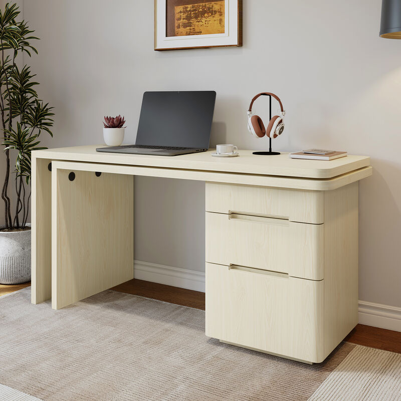 Whisen 90" L-Shaped Desk with 3 Drawers, 360&deg; Rotating Corner Desk, MDF Modern Executive Office Workstation for Home image number 3