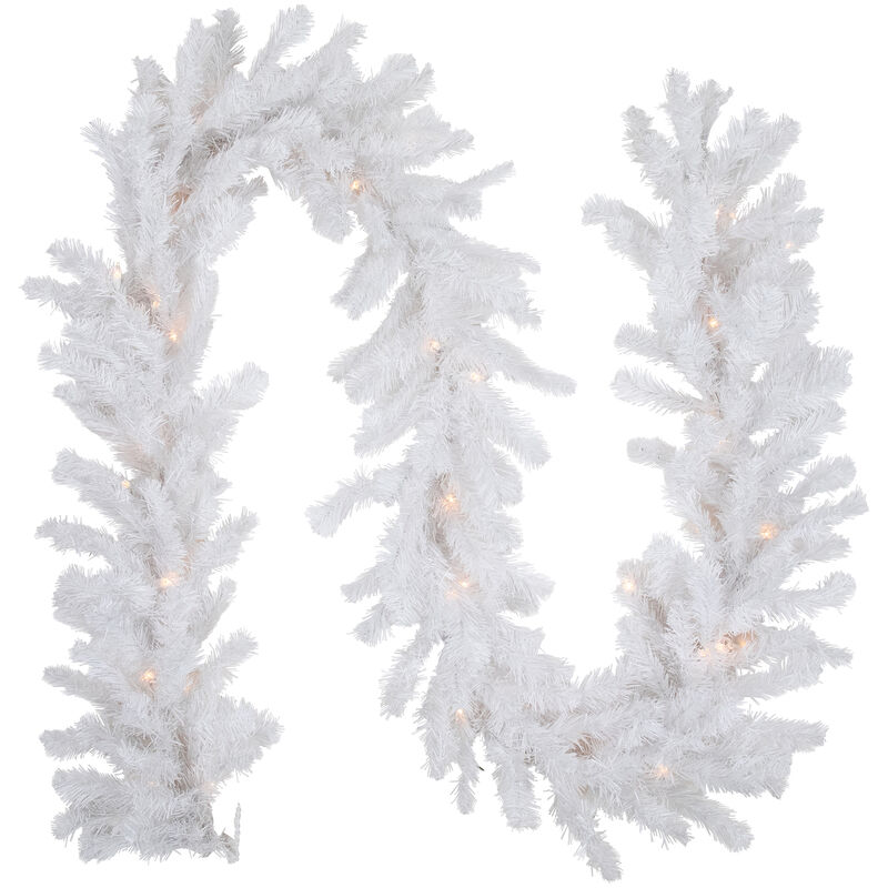 9' x 12" Pre-Lit Snow White Artificial Christmas Garland  Clear Lights