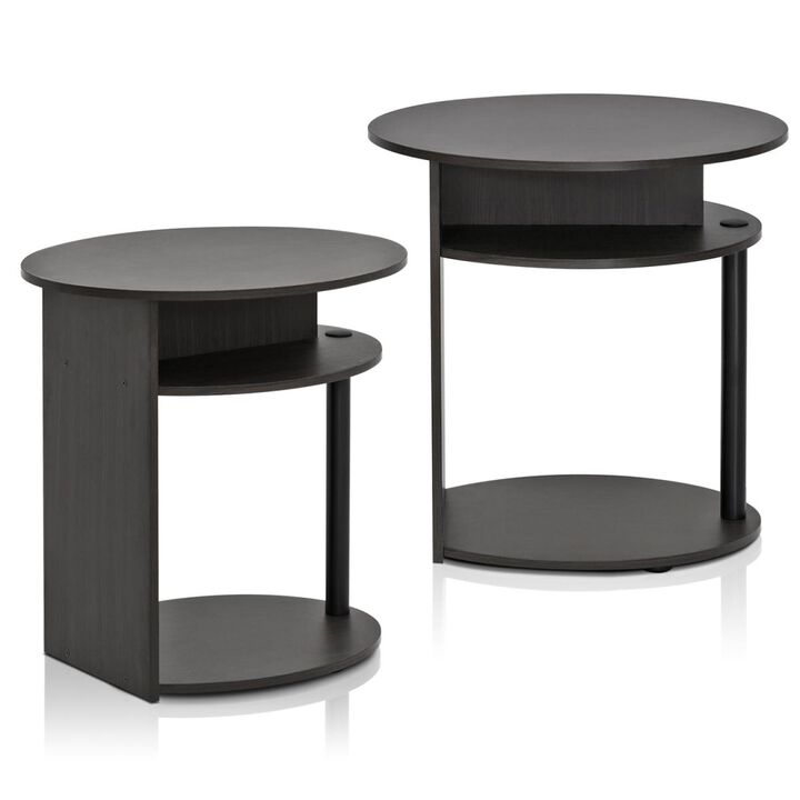 Furinno  Jaya Simple Design Oval End Table, Walnut  Set of 2