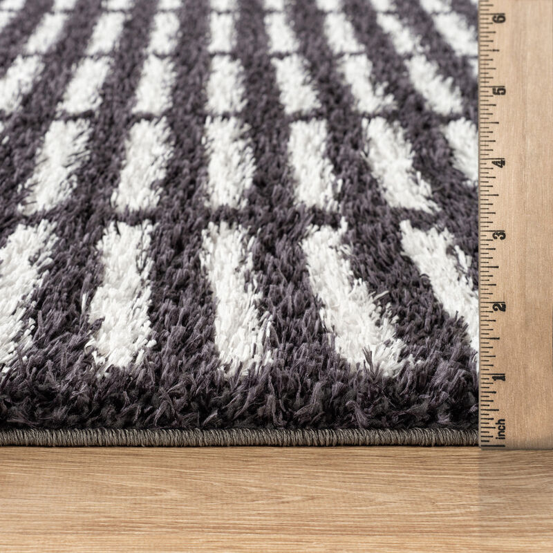 World Rug Gallery Bohemian Stripe Lines Shag Rug &ndash; White &ndash; Easy to Clean, Medium Pile &ndash; Perfect for Living Room, Bedroom, or Entryway image number 2