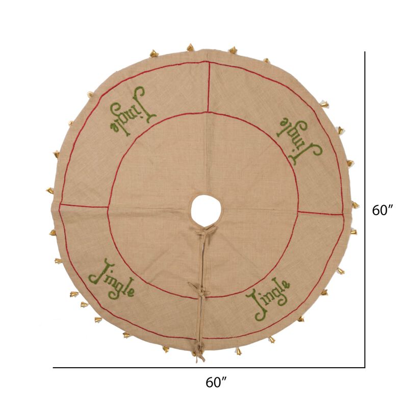 Vickerman Decorative 60" Burlap Jingle Collection Christmas Tree Skirt image number 4