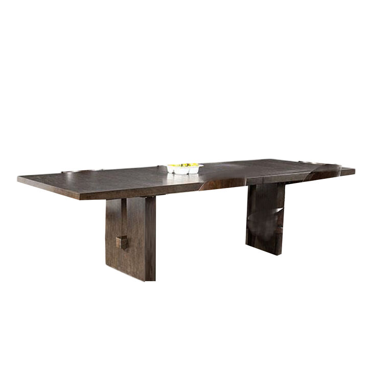Mordy Dining Table, Walnut Brown Solid Wood 72-90 Inch Expandable Leaf - Benzara