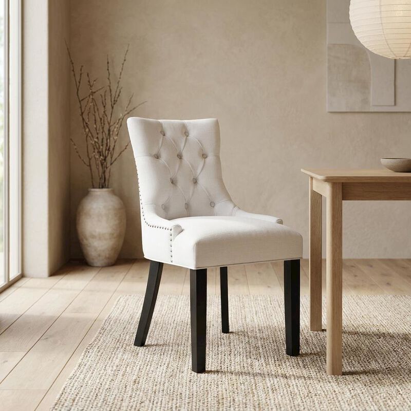 Tufted Upholstered Fabric Dining Chair for Kitchen and Dining Room, Beige image number 5