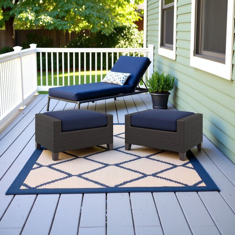 Brown Outdoor Ottoman Set of 2, Foot Rest Ottomans for Patio Use image number 2