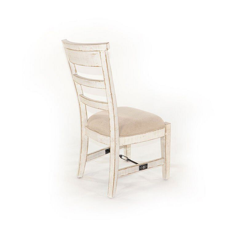 Rena Dining Armchair Set of 2, Metal Turnbuckle, White Mahogany Wood - Benzara