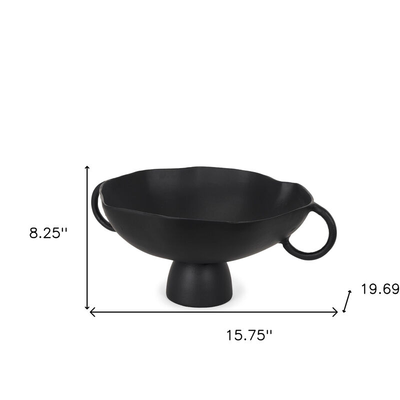 HomeRoots 16" Black Metal Wavy Edge Round Pedestal Centerpiece Bowl With Handles image number 3