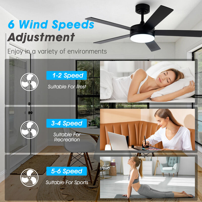 48 in. Smart Matte Black Integrated LED Ceiling Fan with APP Control and Remote