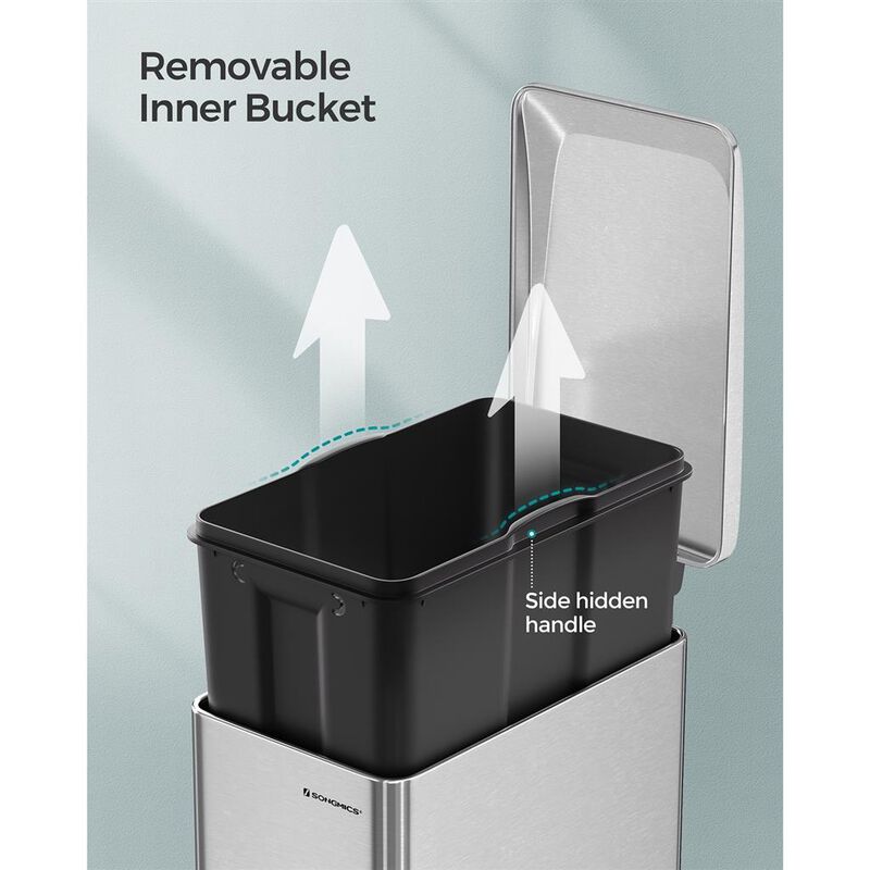 Trash Can with Step Pedal &ndash; 13-Gallon Kitchen Garbage Bin with Lid for Hands-Free, Hygienic Use
