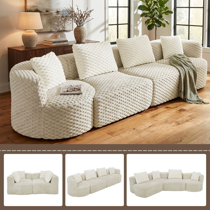 Merax Modular Sofa with Deep Seating & Bubble Velvet Upholstery &ndash; Freely Configurable Sections image number 2