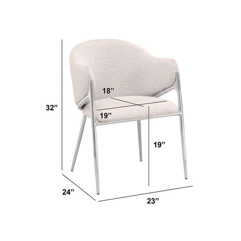 Cream Boucle Fabric Side Chiars With Silver Base