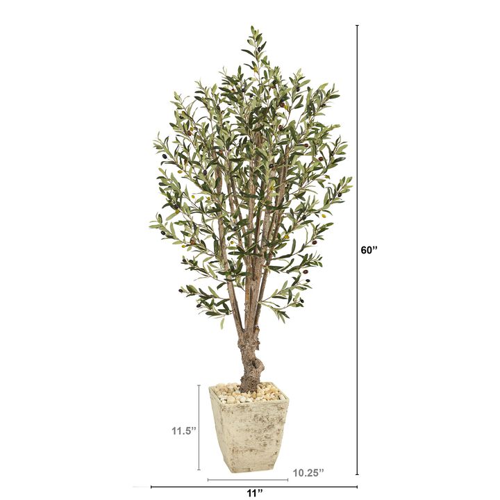 HomPlanti 5 Feet Olive Artificial Tree in Country White Planter