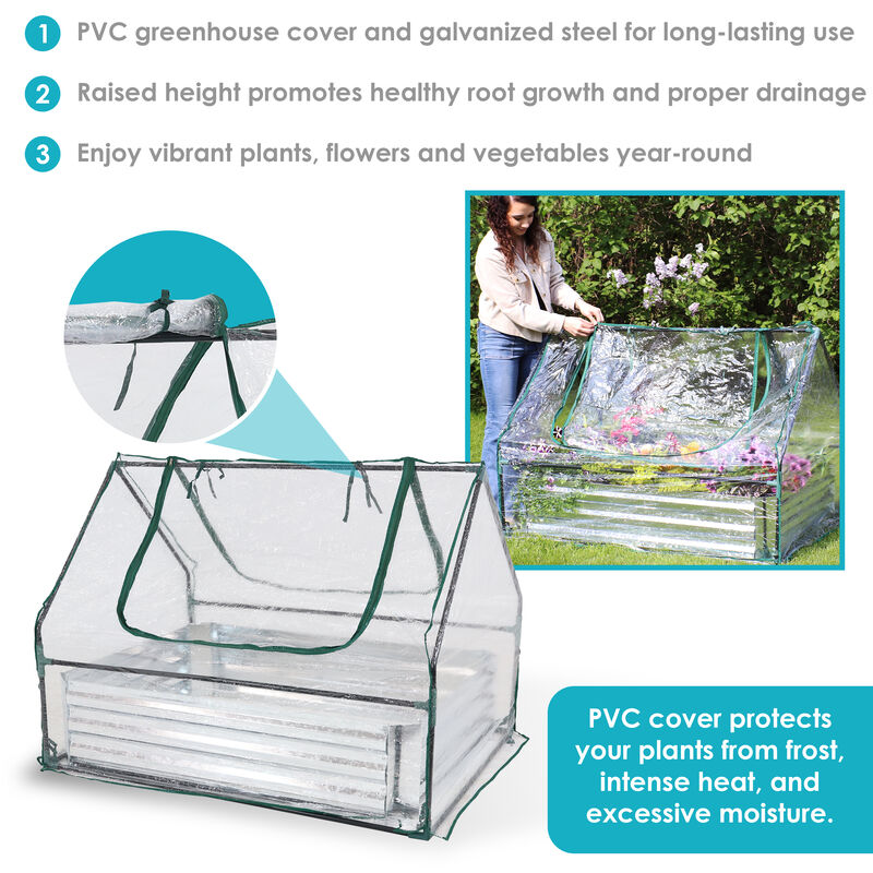 Sunnydaze Galvanized Steel Raised Bed with Greenhouse Kit - 4 ft x 3 ft