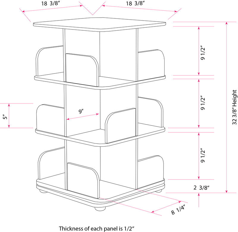 Kings Brand Furniture 3-Tier Revolving Bookcase Bookshelf, Media Storage Cabinet, White