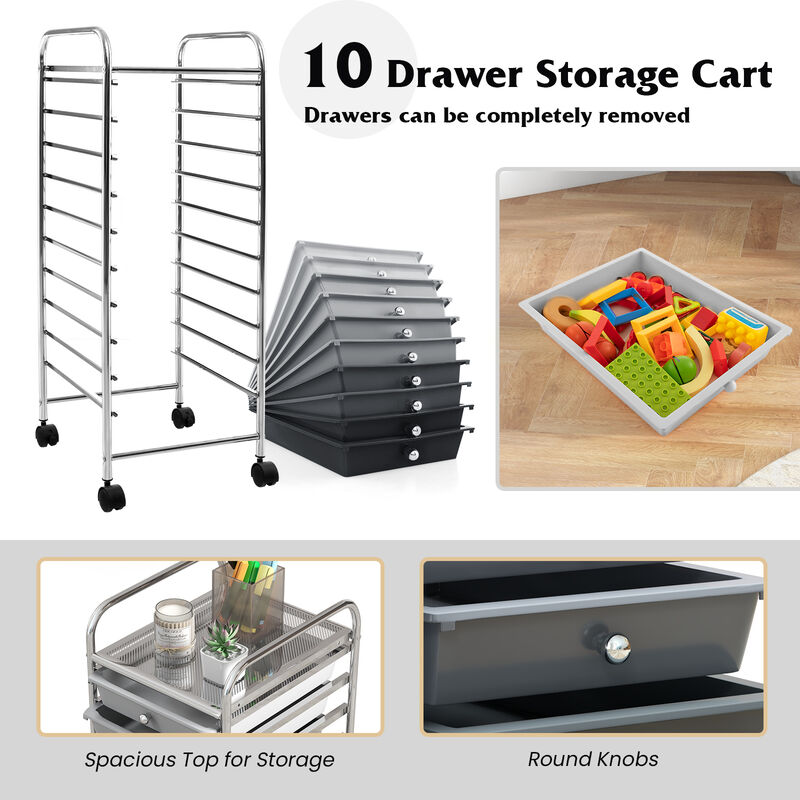 Rolling Cart Organizer with 10 Drawers &ndash; Ideal for Home or Office