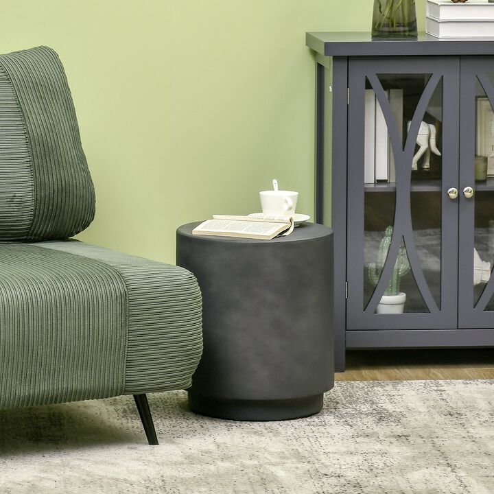 Lightweight Accent Table with Concrete Finish, Round Side Table with 4 Adjustable Feet for Indoor, Outdoor, Charcoal Grey