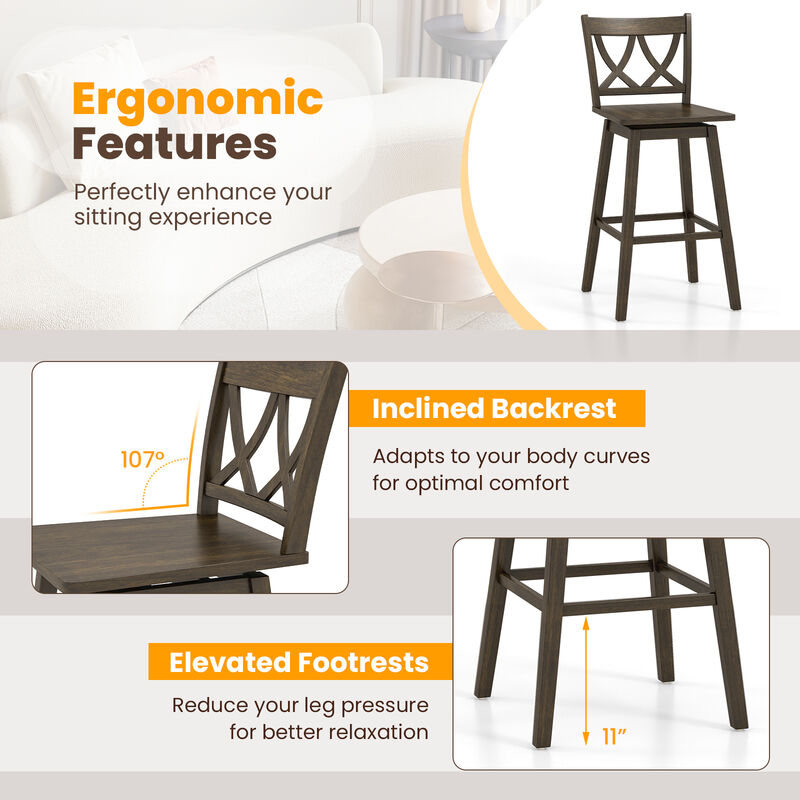 Bar Stool Set of 2 Wooden Bar Chairs with Rubber Wood Frame