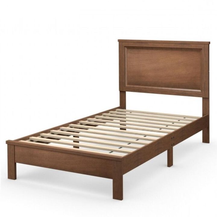 Twin Size Modern College Dorm Wooden Platform Bed in Walnut