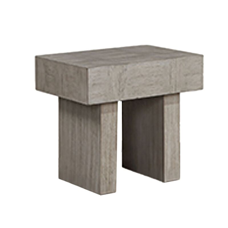 Lezy Side End Table, 22 Inch, Gray Oak Wood Top, Double Pedestal Base image number 0