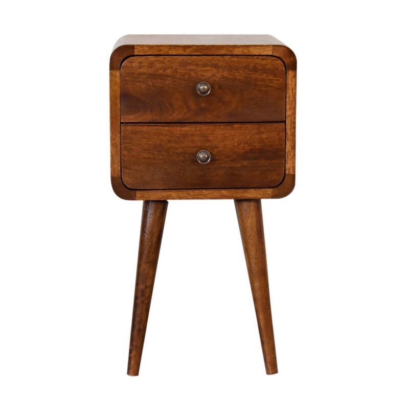 Mini Chestnut Curved Solid Wood 2 Drawer NightStand