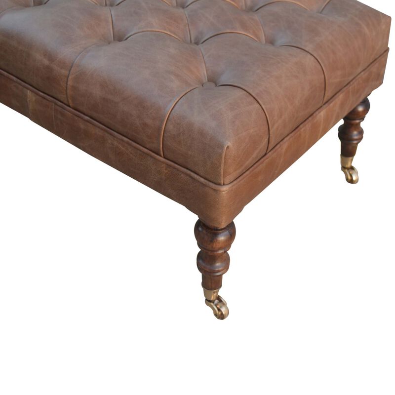 Buffalo Leather Ottoman with Castor Legs